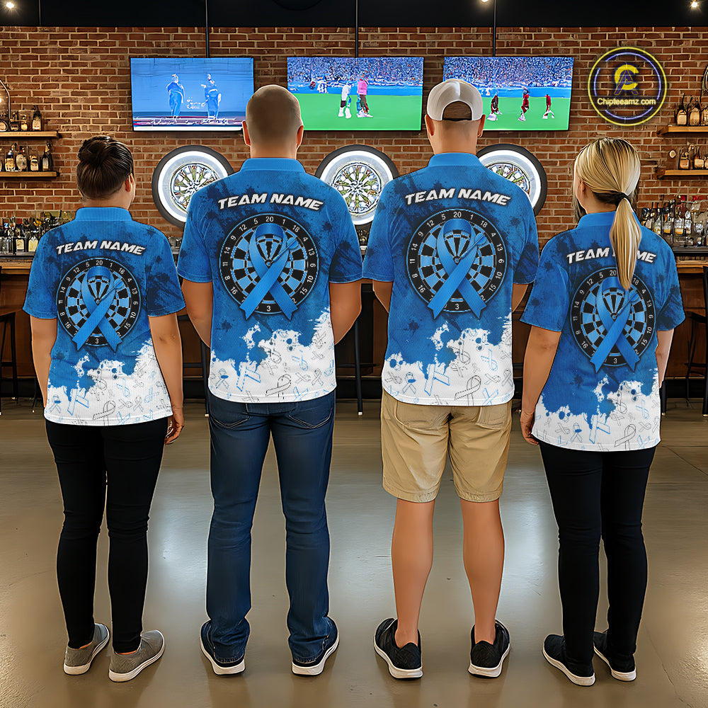 White & Blue Grunge Ribbons Pattern Prostate Cancer Dart Shirt For Men Custom Dart Team Jerseys NYN3348