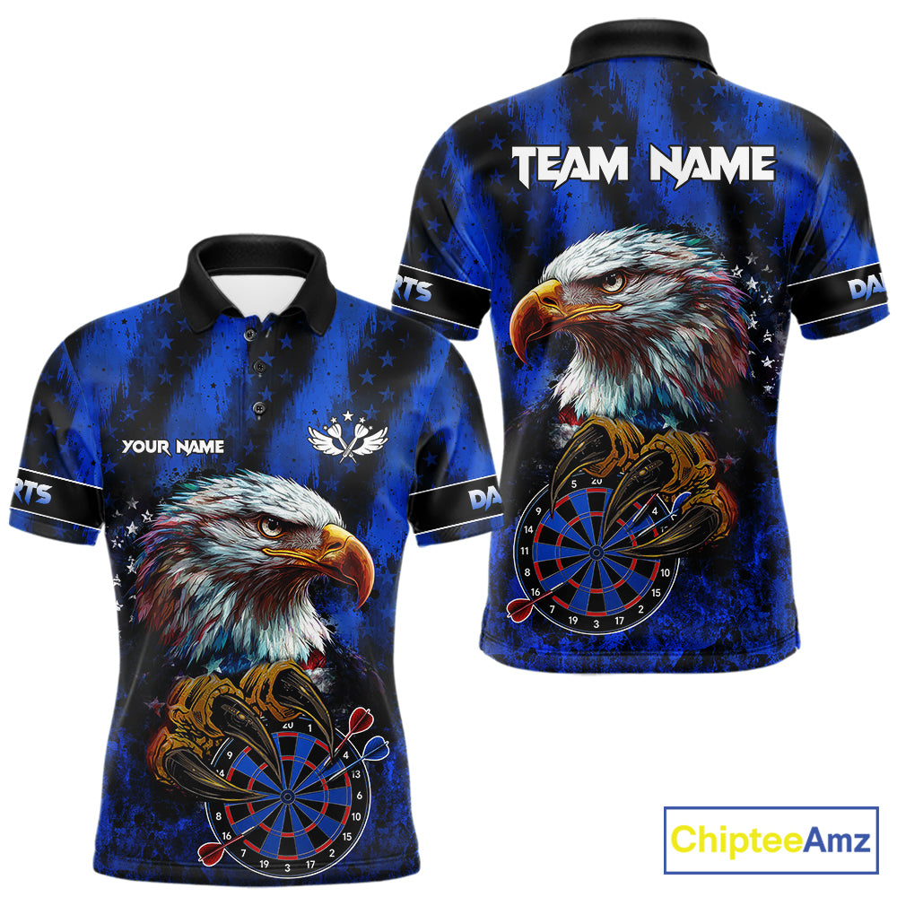 American flag eagle darts polo shirt for men patriotic dart team jersey