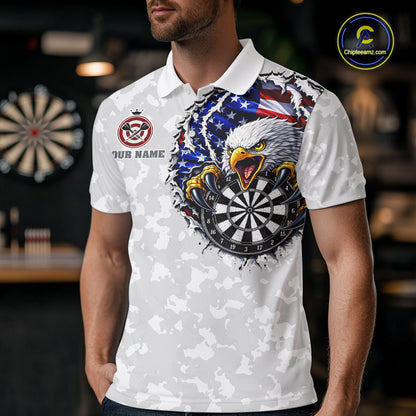 Personalized American Flag Skull Eagle Grey Camo Darts Shirts For Men Patriotic Darts Team Outfits NYN3354