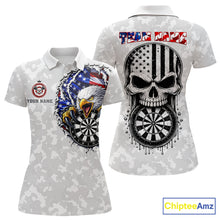 Load image into Gallery viewer, American flag skull eagle grey camo darts shirt for women patriotic outfit