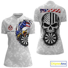 Load image into Gallery viewer, American flag skull eagle grey camo darts shirt for women patriotic outfit