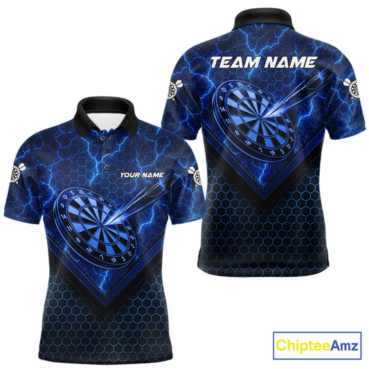 Blue Hexagon Pattern Thunder Lightning Mens Darts Shirt Personalized Dart Team Jerseys For Darters NYN3164