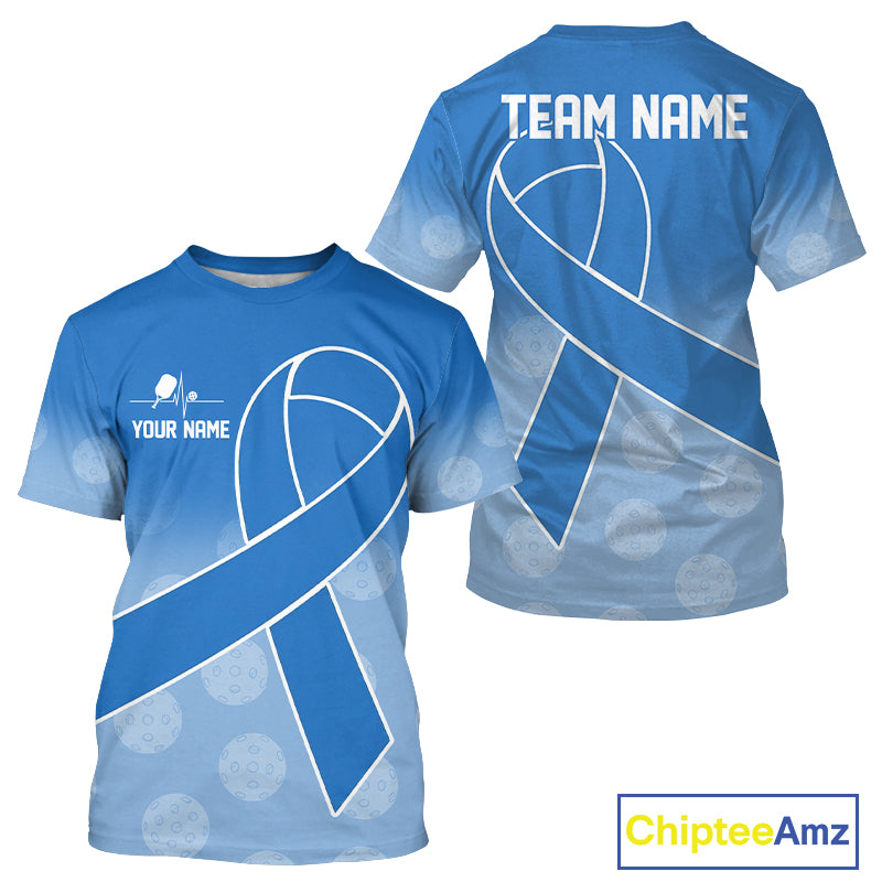 Blue ribbon pickleball tshirt for men prostate cancer pickleball apparel