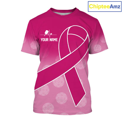 Pink ribbon pickleball tshirt for men breast cancer pickleball apparel