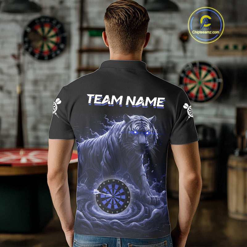 Custom Blue Smokes Funny Tiger Dartboard Men Darts Polo Shirt, Outfits Dart Jerseys NYN1811