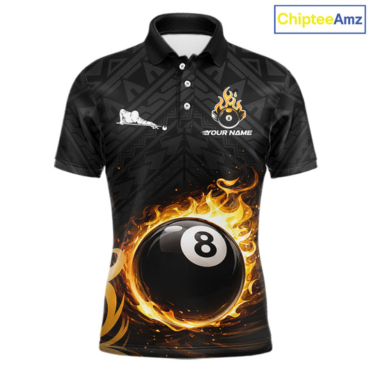 Yellow Tribal Flaming Pool 8 Ball Men Billiard Polo & 1/4-Zip Shirt Personalized Billiard Attire NYN2601