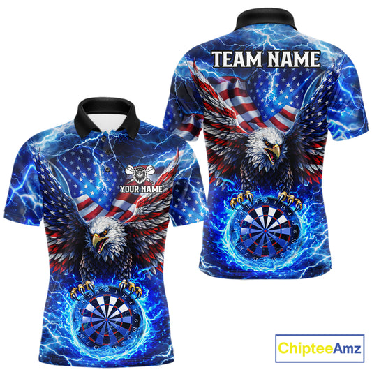 Patriotic Eagle Blue Flames Thunder Dartboard Men Darts Polo Shirt Custom US Flag Darts Jersey NYN2607
