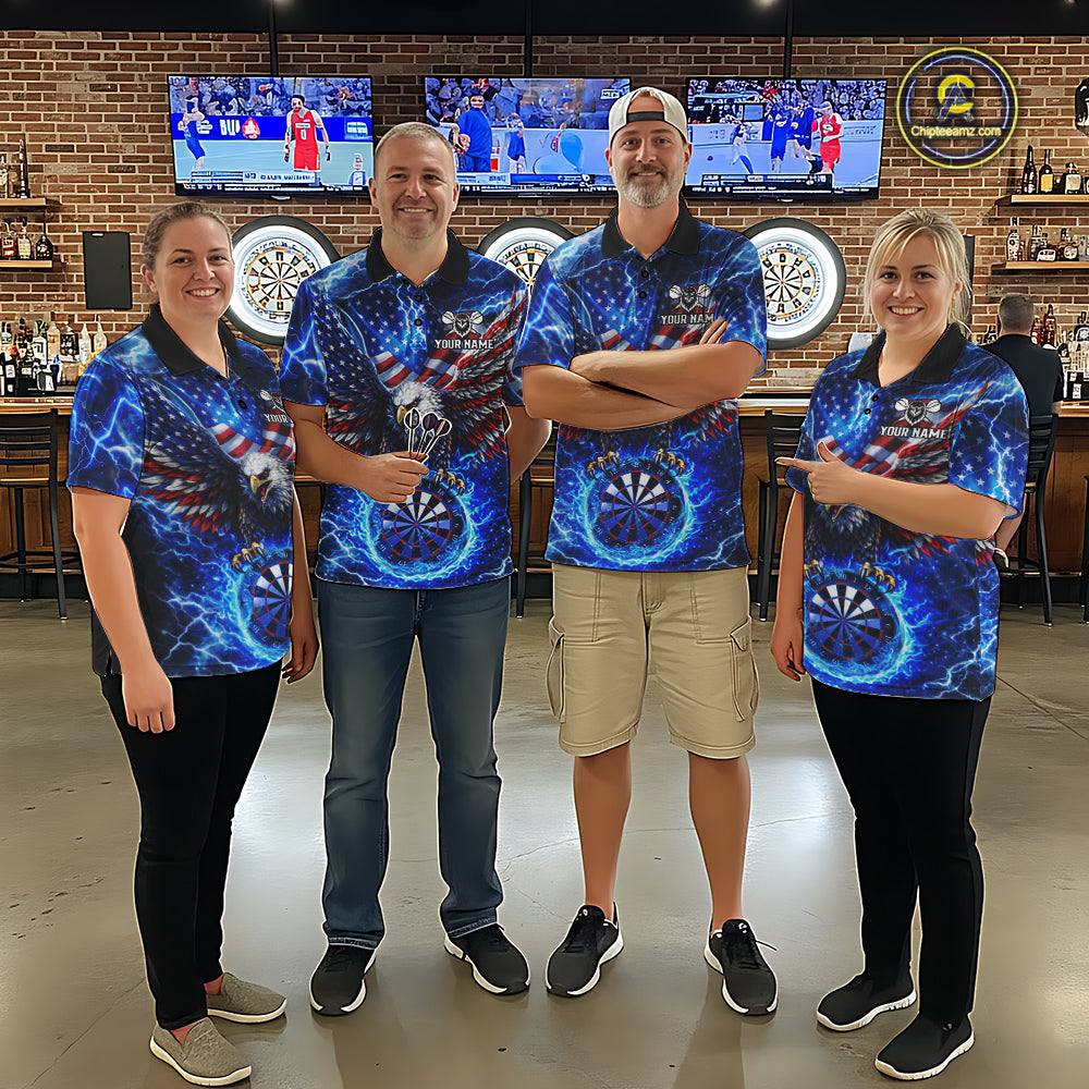 Patriotic Eagle Blue Flames Thunder Dartboard Women Darts Quarter-Zip Shirt Custom US Flag Darts Jersey NYN2607