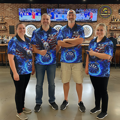 Patriotic Eagle Blue Flames Thunder Dartboard Women Darts Quarter-Zip Shirt Custom US Flag Darts Jersey NYN2607