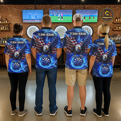 Patriotic Eagle Blue Flames Thunder Dartboard Women Darts Quarter-Zip Shirt Custom US Flag Darts Jersey NYN2607