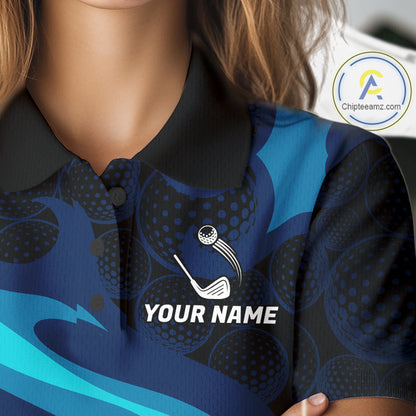 Womens Golf Ball Pattern Shirts Custom Black And Blue Mens Golf Polos Golf Team Outfits NYN3383