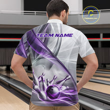 Load image into Gallery viewer, White &amp; Purple Smoke Bowling Ball &amp; Pins Shirt For Men Custom Polo 1/4-Zip Team Shirt Bowling Jersey NYN3668