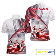 Load image into Gallery viewer, White &amp; Red Smoke Bowling Ball &amp; Pins Shirt For Men Custom Polo 1/4-Zip Team Shirt Bowling Jersey NYN3669