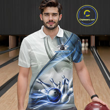 Load image into Gallery viewer, White &amp; Blue Smoke Bowling Ball &amp; Pins Shirt For Men Custom Polo 1/4-Zip Team Shirt Bowling Jersey NYN3670
