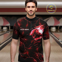 Load image into Gallery viewer, Red Thunder Lightning Tiger Bowling Polo Quarter-Zip Shirts For Men Custom Tiger Bowling Team Jersey NYN3672
