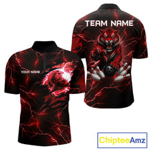 Load image into Gallery viewer, Red Thunder Lightning Tiger Bowling Polo Quarter-Zip Shirts For Men Custom Tiger Bowling Team Jersey NYN3672