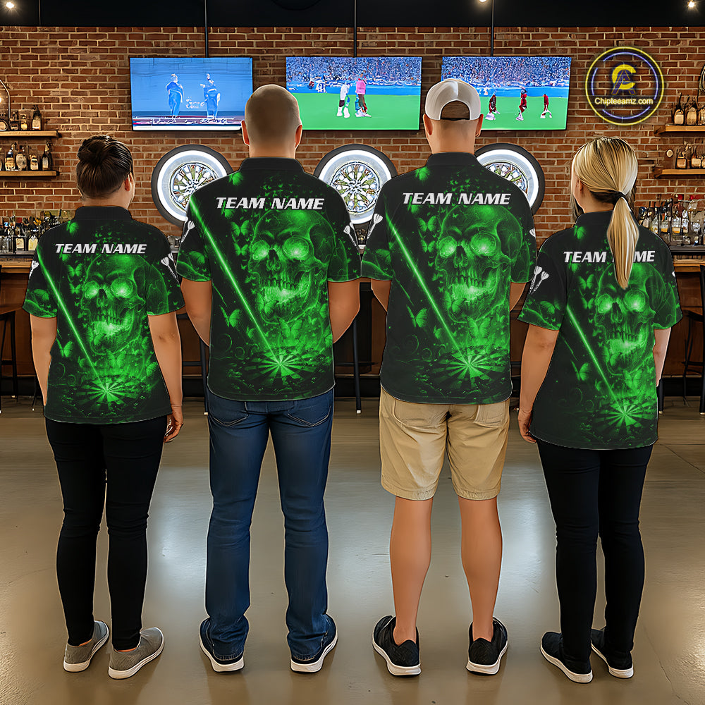 Lightning Green Butterflies Skull Dartboard Custom Men Darts 1/4-Zip Shirt Dart Jerseys NYN2354