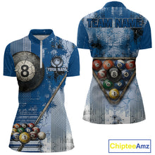 Load image into Gallery viewer, Blue Grey Grunge 8 Ball Pool Shirts Custom Women Billiard Pool Shirts Rack Billiard Team Jerseys NYN2976