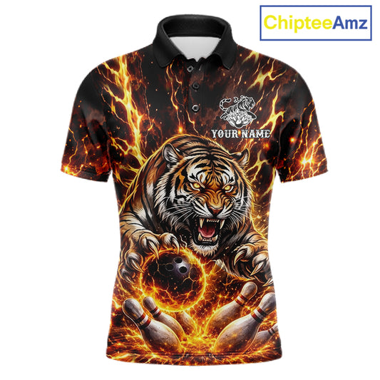 Custom Orange Fire Flaming Tiger Bowling Shirts For Men Tiger Bowling Tournament Shirt NYN3944