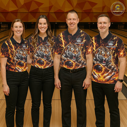 Custom Orange Fire Flaming Tiger Bowling Shirts For Women Tiger Bowling Tournament Shirt NYN3944