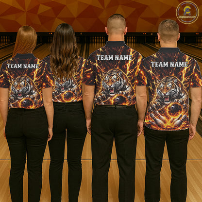 Custom Orange Fire Flaming Tiger Bowling Shirts For Women Tiger Bowling Tournament Shirt NYN3944