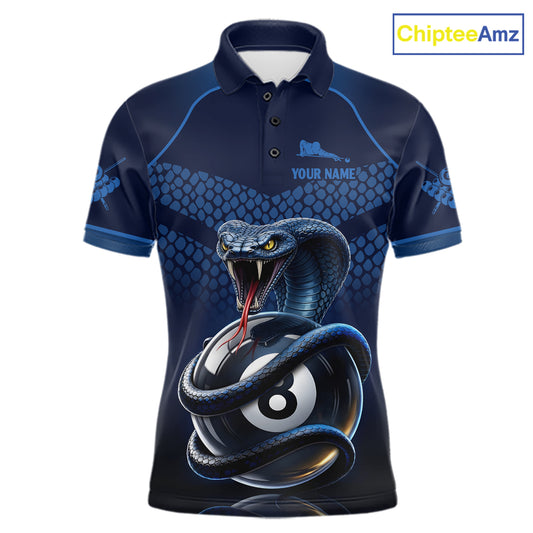 Personalized Funny 8 Ball Pool Cobra Snake Billiard Shirts For Men Billiard Polo & 1/4-Zip Jerseys NYN2988