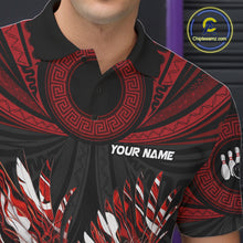 Load image into Gallery viewer, Custom Red Tribal Pattern Polynesian Eagle Bowling Men Polo Quarter-Zip Shirts, Bowling Team Attire NYN3687