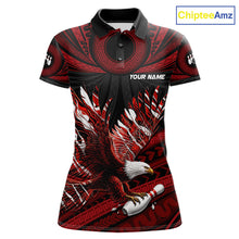 Load image into Gallery viewer, Custom Red Tribal Pattern Polynesian Eagle Bowling Women Polo Quarter-Zip Shirts, Bowling Team Attire NYN3687