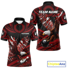 Load image into Gallery viewer, Custom Red Tribal Pattern Polynesian Eagle Bowling Men Polo Quarter-Zip Shirts, Bowling Team Attire NYN3687
