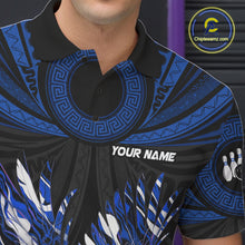 Load image into Gallery viewer, Custom Blue Tribal Pattern Polynesian Eagle Bowling Men Polo Quarter-Zip Shirts, Bowling Team Attire NYN3688