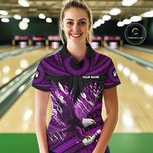 Load image into Gallery viewer, Custom Purple Tribal Pattern Polynesian Eagle Bowling Women Polo Quarter-Zip Shirts, Bowling Team Attire NYN3689