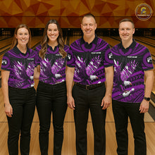 Load image into Gallery viewer, Custom Purple Tribal Pattern Polynesian Eagle Bowling Men Polo Quarter-Zip Shirts, Bowling Team Attire NYN3689