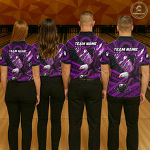 Load image into Gallery viewer, Custom Purple Tribal Pattern Polynesian Eagle Bowling Men Polo Quarter-Zip Shirts, Bowling Team Attire NYN3689