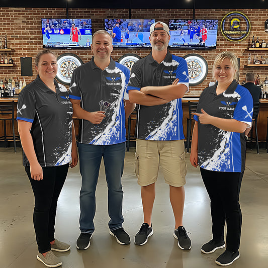Blue Fiery Rooster Fury Dart Arrow Men Funny Darts Quarter- Zip Shirt Custom Name Darts Jersey NYN2113