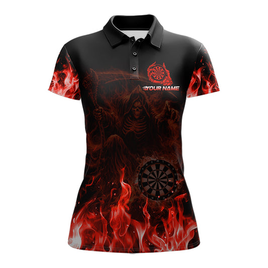 Custom Red Flaming Grim Reaper Dartboard Women Dart Polo Shirt Personalized Skull Dart Team Jerseys NYN2774