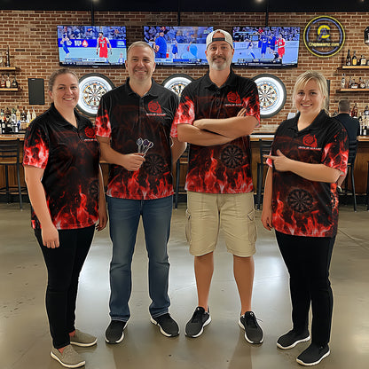 Custom Red Flaming Grim Reaper Dartboard Women Dart Polo Shirt Personalized Skull Dart Team Jerseys NYN2774