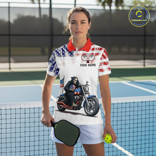 Custom Grim Reaper Motorcycle Pickleball Jersey For Women Patriotic Pickleball Paddle Shirts NYN2132