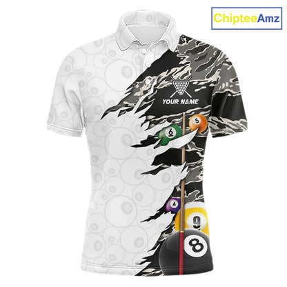 8 Ball 9 Ball Billiard Cue Shirt For Men Custom Grey Camo Pool Team Jersey