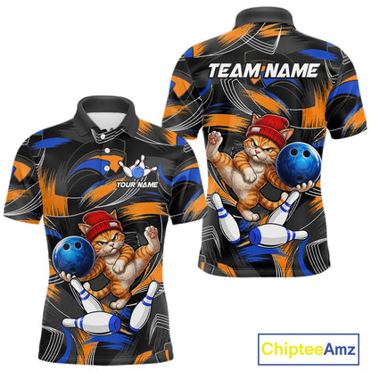 Blue And Orange Funny Cat Bowling Shirts For Men Personalized Bowling Team Name Outfits NYN3979