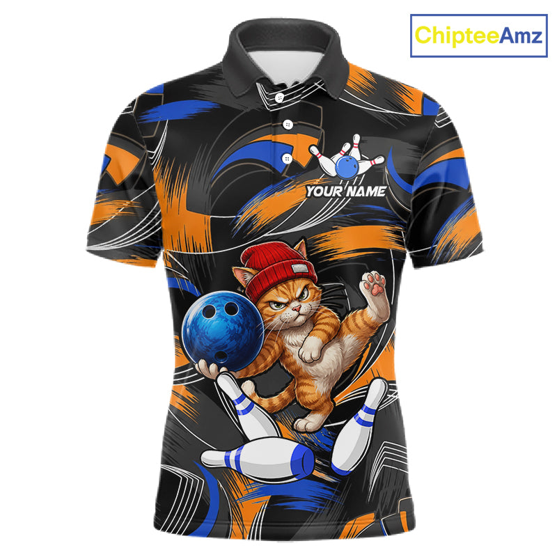 Blue And Orange Funny Cat Bowling Shirts For Men Personalized Bowling Team Name Outfits NYN3979