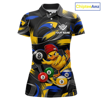 Blue & Yellow Funny Duck 8 Ball Pool Billiard Shirt For Women Personalized Billiard Team Name Outfits NYN3981