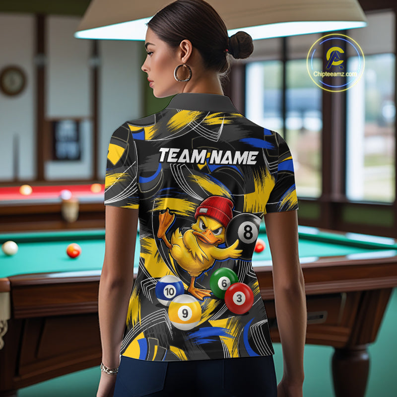Blue & Yellow Funny Duck 8 Ball Pool Billiard Shirt For Women Personalized Billiard Team Name Outfits NYN3981