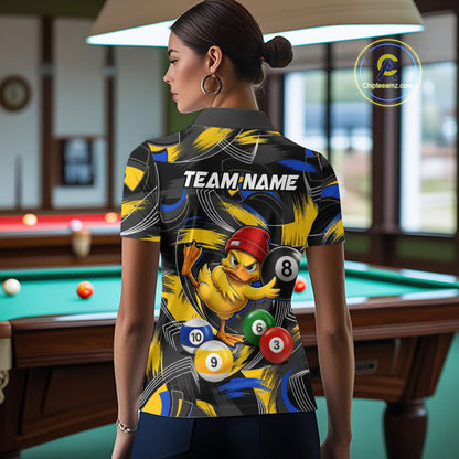 Blue & Yellow Funny Duck 8 Ball Pool Billiard Shirt For Women Personalized Billiard Team Name Outfits NYN3981