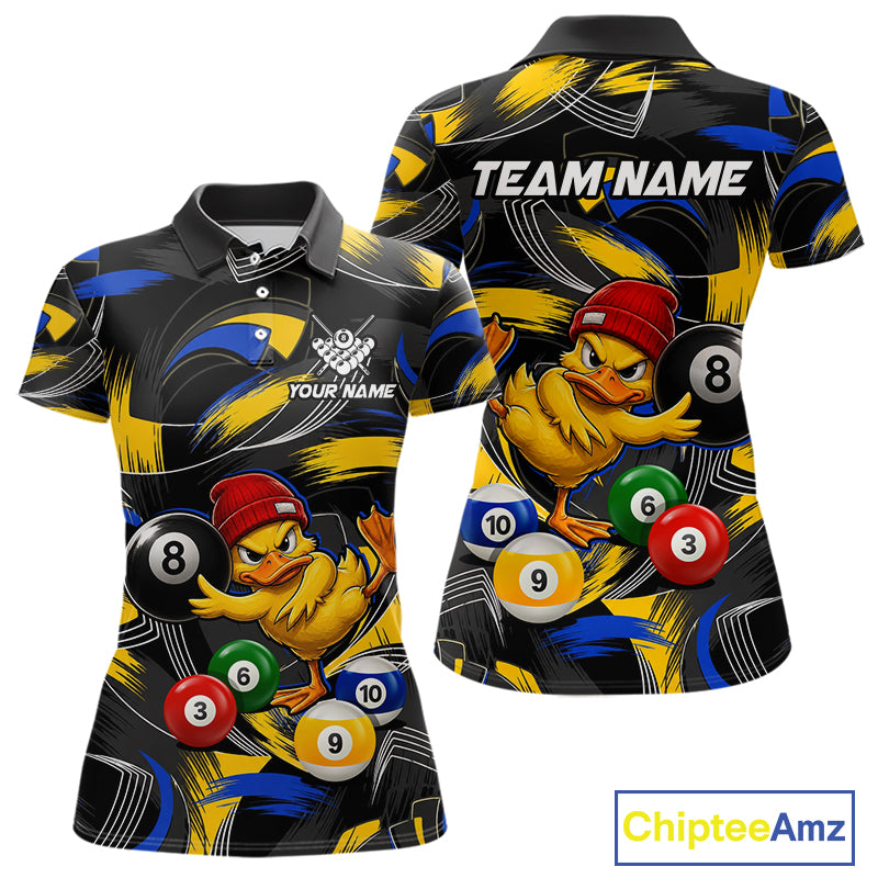 Blue & Yellow Funny Duck 8 Ball Pool Billiard Shirt For Women Personalized Billiard Team Name Outfits NYN3981