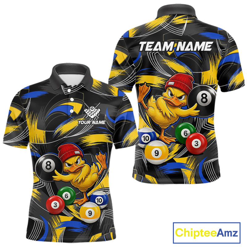 Blue & Yellow Funny Duck 8 Ball Pool Billiard Shirt For Men Personalized Billiard Team Name Outfits NYN3981