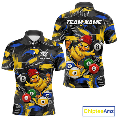 Blue & Yellow Funny Duck 8 Ball Pool Billiard Shirt For Men Personalized Billiard Team Name Outfits NYN3981