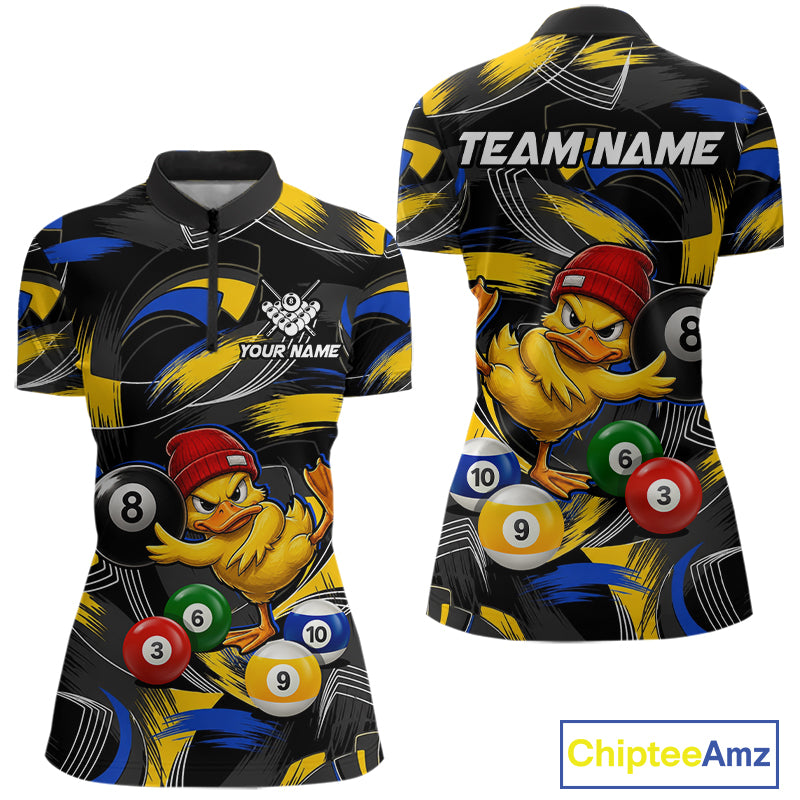 Blue & Yellow Funny Duck 8 Ball Pool Billiard Shirt For Women Personalized Billiard Team Name Outfits NYN3981
