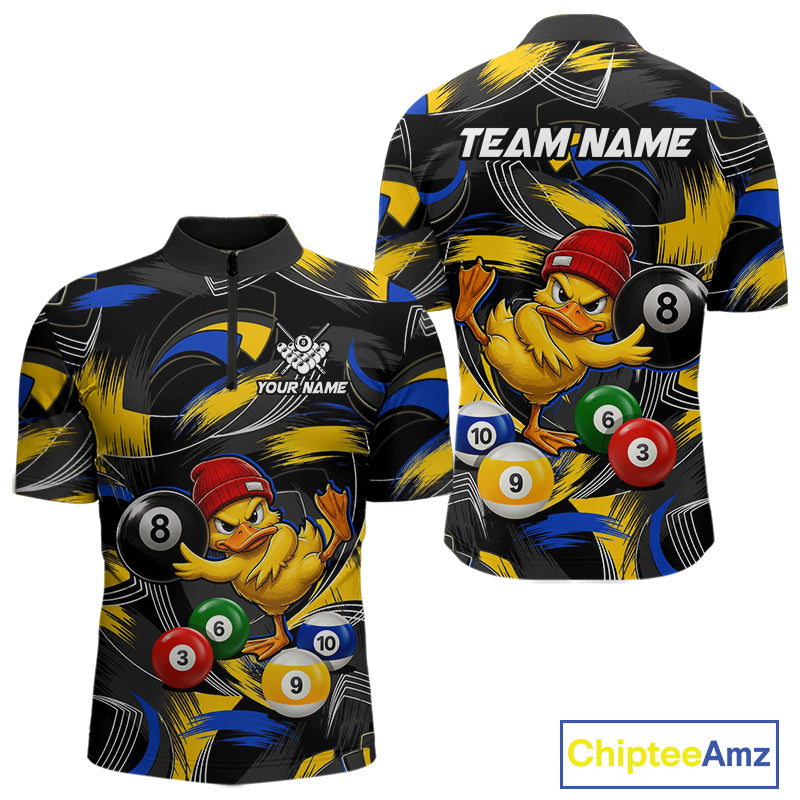Blue & Yellow Funny Duck 8 Ball Pool Billiard Shirt For Men Personalized Billiard Team Name Outfits NYN3981