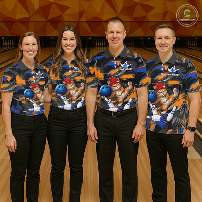 Blue And Orange Funny Cat Bowling Shirts For Men Personalized Bowling Team Name Outfits NYN3979