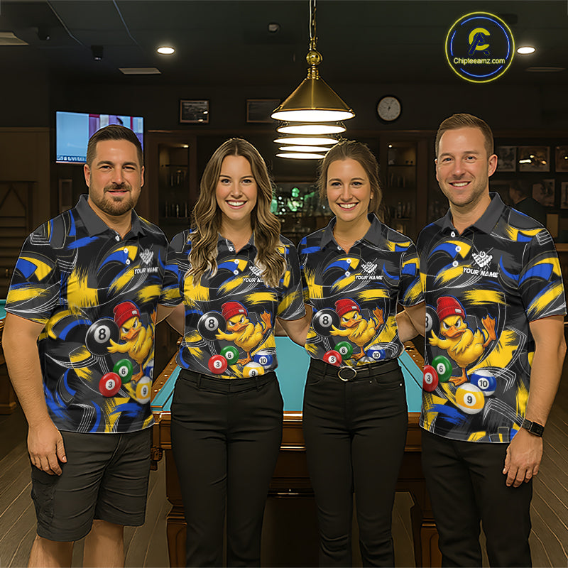 Blue & Yellow Funny Duck 8 Ball Pool Billiard Shirt For Men Personalized Billiard Team Name Outfits NYN3981